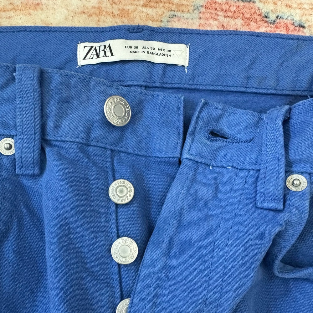 Zara High Rise‎ Straight Leg Button Fly Royal Blue Jeans US Size 30